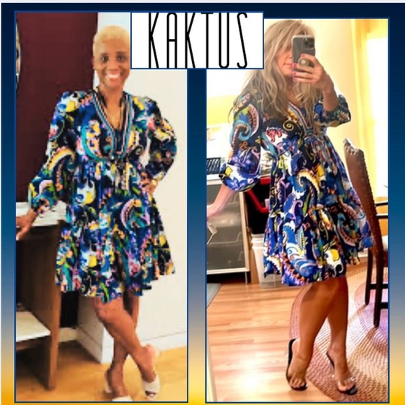 Kaktus,Vibrant V-Neck, Paisley Dress, Drawstring,Excellent Condition,Size S - Picture 1 of 15